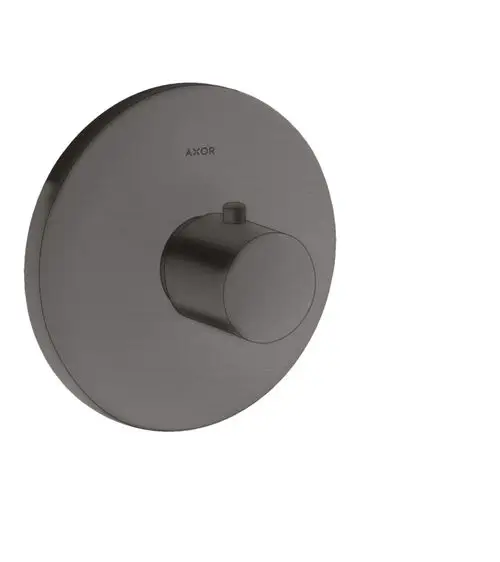 Thermostat von AXOR in gebürstetem Schwarzchrom, rund mit einem zentralen Bedienelement. Geeignet für Unterputzinstallation.
